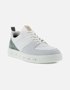 ECCO Mens Street 720 Leather GORE-TEX Sporty Trainers Sneakers - Concrete/Green